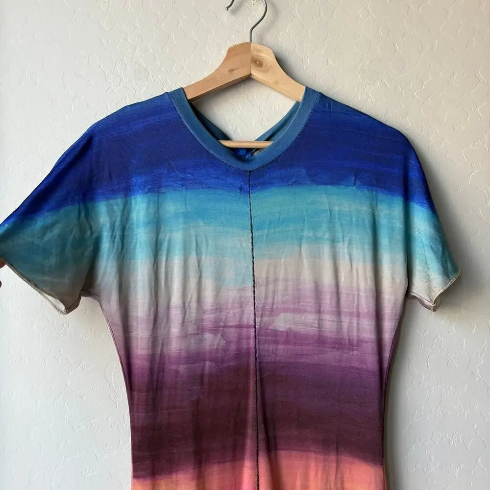 Marni Dress Ombre Multicolor‎ Short Sleeve Midi Dress w Front Slit Size 46/US 10 - Picture 3 of 11